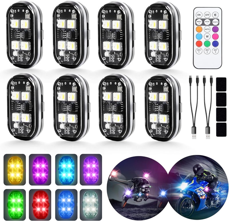 HISUMER 8PCS 4-LED Wireless LED Strobe Lights with Remote Control High Brightness Wireless led Light 8 Color Waterproof Anti-Collision Warning Lights for Car Motorcycle Drone Truck Bike - Image 1